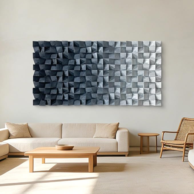 LIUZEYUE - Large Blue and White 3D Wooden Block Wall Art 3D Art Wall Decor Textured Wall Art Wood Wall Decor for Office Living Room 15.7"x31.5" - Image 9