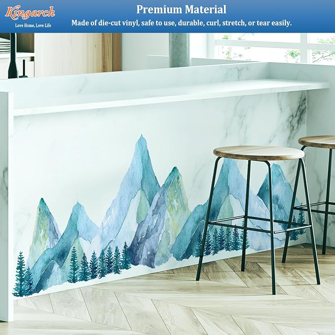 Large Mountain Wall Decals, Blue Pine Tree Peel and Stick Vinyl Wall Stickers & Murals, Removable Home Room Wall Decor for Bedroom Living Room Bedroom Classroom Office Nursery - Image 6