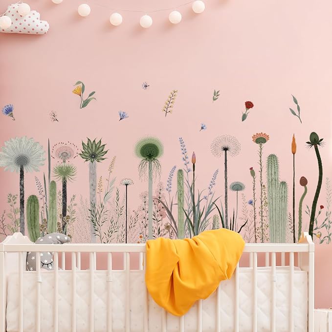 2 Pack Floral Baseboard Wall Stickers - Removable Peel & Stick Decals (3 Styles: Reeds, Flowers, Dandelions) - DIY Home Decor for Kids Girls Walls, Nursery, Classroom Wall Corner (Dandelions) - Image 6