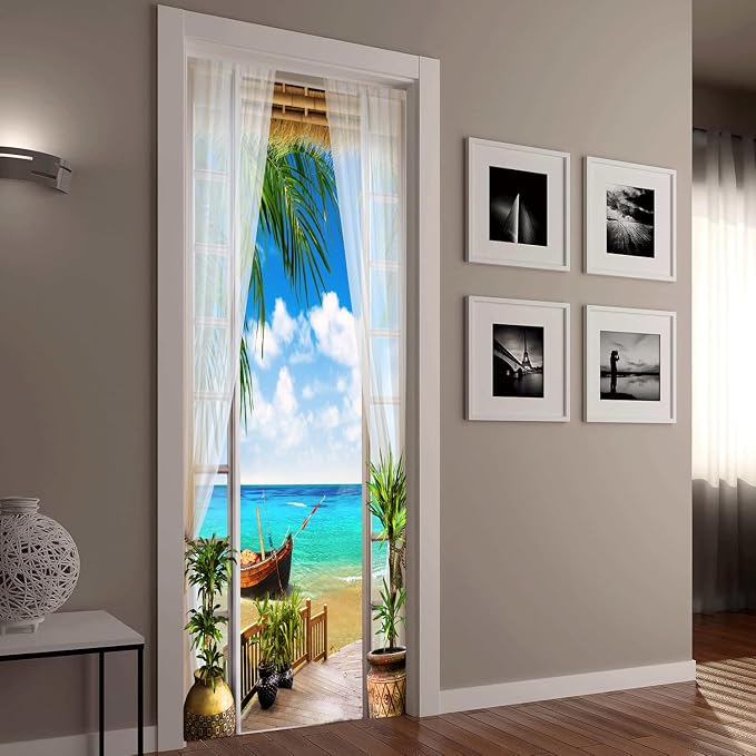 artfanke 3D Door Sticker Peel and Stick 33.5"x84.6" - Seascape Self-Adhesive Door Decal Wall Murals Wallpaper Waterproof for Home Bedroom Decor (2 Sheets/Set) - Image 8