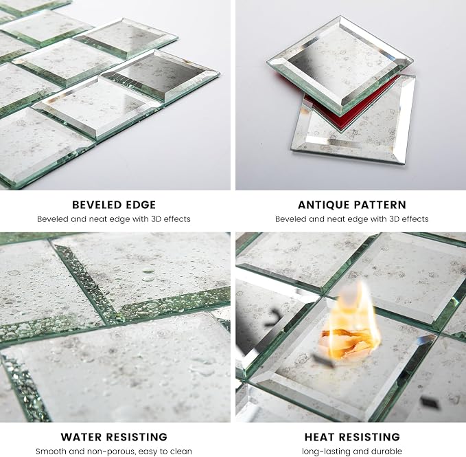 Peel and Stick Mirror Tile Light Antique 3 x 3 Inch - Image 5