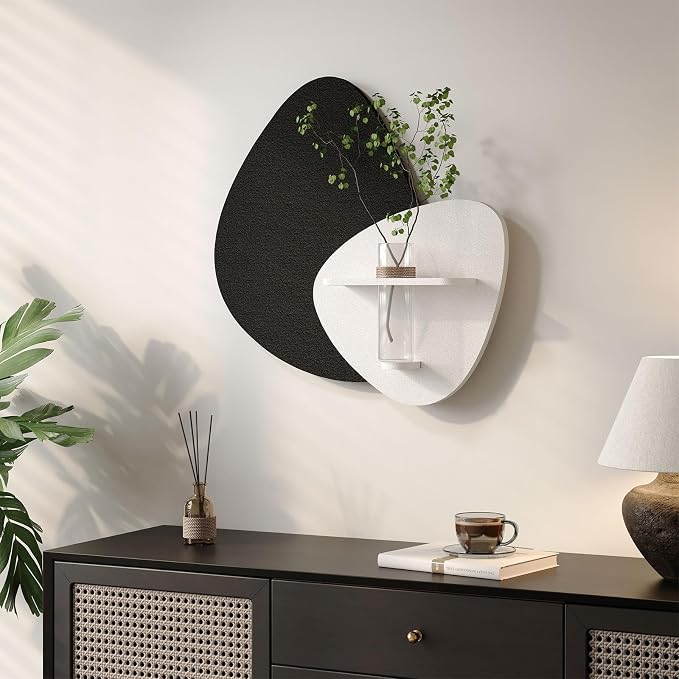 Cuspin 3D Textured Black and White Wall Art with Vase and Shelf, 1 Piece | Modern minimalist wall decor, Abstract art wall decor, Sculptural wall art for living room bedroom dining room hallway decor - Image 5
