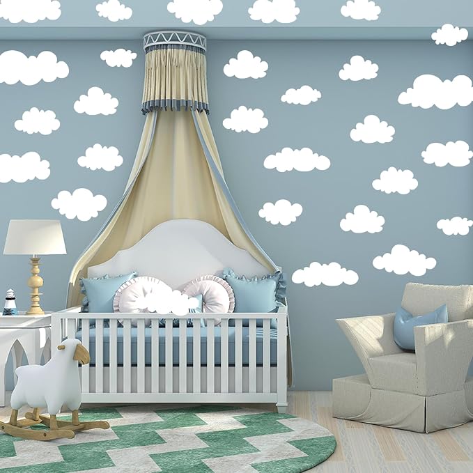 34 Pcs Big Clouds Wall Stickers, Removable Cloud Decor Wall Decals Vinyl Sticker Self Adhesive Wallpaper Mural for Girls Bedroom Nursery Children Baby Kids Living Room Home Art Mural Decorations - Image 5