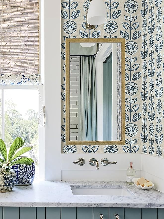 Wudnaye Blue Floral Peel and Stick Wallpaper for Bathroom 17.7in×196.8in | Blue Floral Contact Paper Peel and Stick Vintage Self Adhesive Wallpaper Removable Waterproof Wall Paper for Kitchen Cabinets - Image 8
