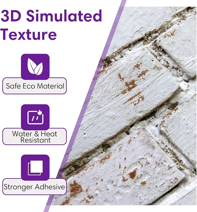 3D Faux Brick Wall Panels Peel and Stick, Designed for Quick DIY | Whitewash, 10 Pcs 11.8" x 11.8", Small Brick-Look, Ultra-Light PVC Fake Brick Covering for Wall Renovation, Cover 9.7 sq ft - Image 4