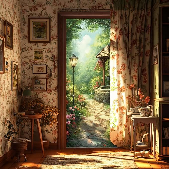 arricraft 2 Pcs Self-Adhesive Door Sticker, 31.5"x78.7", Garden Street Lamp Plant Door Murals, PVC, Removable Wallpaper Decoration for Bedrooms, Living Room - Image 5