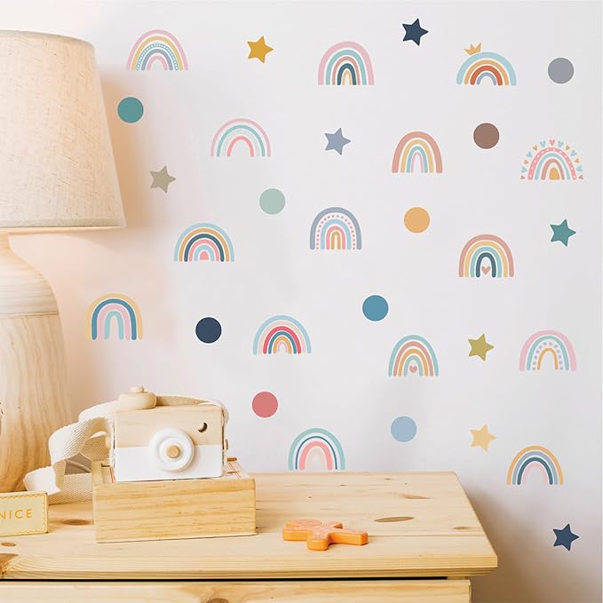 Star Stickers Dots Rainbow Wall Decals for Girls Bedroom, Boho Dot Wall Stickers Peel and Stick Murals Star Decals for Nursery Children Baby Kids Living Room Home Decorations - Image 7