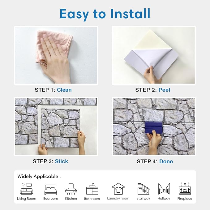 COMSTICKC 3D Faux Stone Wall Panels Peel and Stick, 10 Pcs 11.8" x 11.8" | Not Real Stone, Ultra-Light Thin PVC Wall Sticker, Fake Rock Decorative Tile Covering for DIY Interior Decor, Cover 9.7 sq ft - Image 9