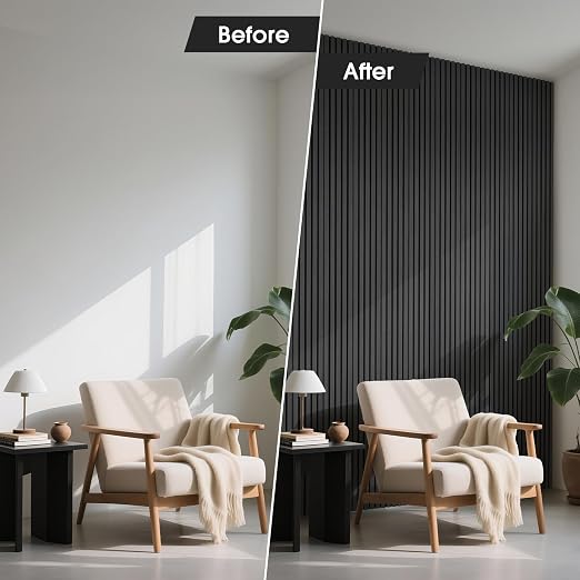 Acoustic Wood Slat Panels 2 Pack 106" x 12.6", Soundproof Wooden Wall Panels, 3D Fluted Panel for Interior Wall Decor, Living Room, Bedroom - Black (Cover Approx. 19 sq.ft) - Image 5