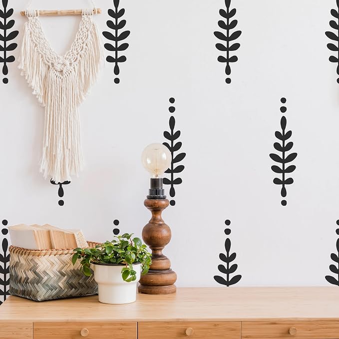 Black Floral Leaves Wall Decal, Modern Boho Flower Wall Art Decor | Matte vinyl, easy to apply for living room, bedroom, office. Stunning painted look for a minimalist botanical accent wall. - Image 2