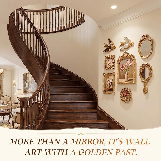 Novabright 8 Pcs Vintage Gold Picture Frame Wall Mirror Decor Set for Gallery, Small Antique Gold Mirror Luxury Ornate Pohot Frames for Wall Table Display(Farmhouse) - Image 5
