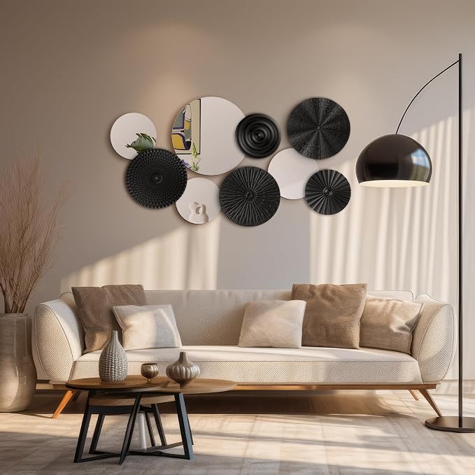 Blulu 9 Pcs Black Mirror Wall Decor Metal Round Home Art Decor Decorative Modern Circle Mirror Wall Art Sculpture Hanging Decorations for Home Living Room Office - Image 2