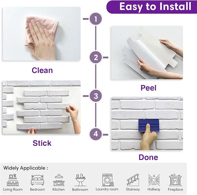 3D Faux Brick Wall Panels Peel and Stick, Designed for Quick DIY | White, 10 Pcs 15.7" x 11.8", Brick-Look, Ultra-Light PVC Fake Brick Wall Covering Tiles for Wall Renovation, Cover 12.9 sq ft - Image 8