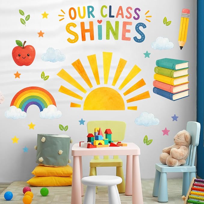 Boho Sun Wall Decal Watercolor Modern Half Sun Wall Decal Sun Rainbow Stationery Wall Stickers Vinyl Sticker for Classroom Playroom Bedroom Wall Decor - Image 6