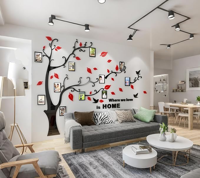 3D Tree Wall Stickers - DIY Photo Frame Tree Wall Decal Family Photo Frame Sticker Murals Wall Decor Living Room Bedroom TV Background Home Decorations (XXL:131 * 95in,Red Right) - Image 7