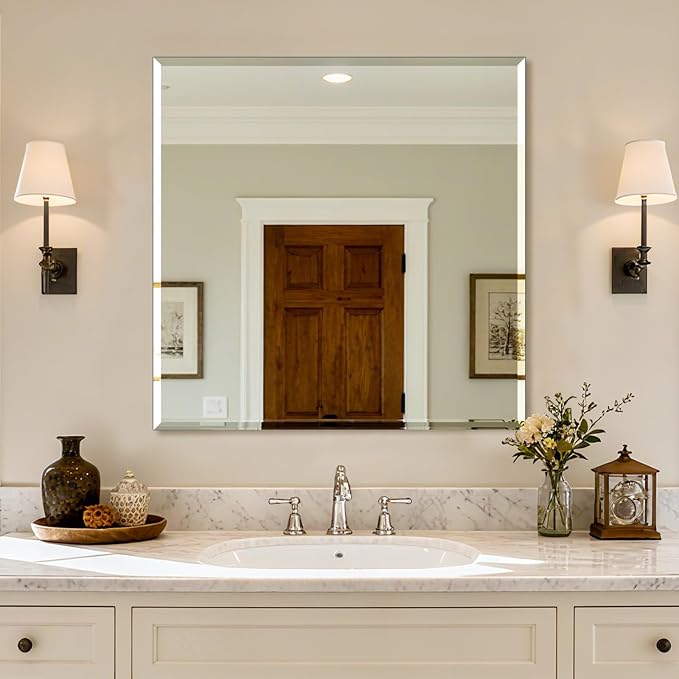 Bathroom Mirror for Over Sink 30x30 Inch Frameless Wall Mirror Beveled Edge - Image 9