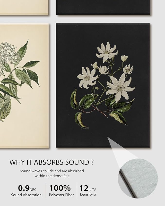 VIYYIEA Acoustic Art Wall Panels,Sage Green Sound Proof Wall Art | Minimalist Botanical Sound Absorbing Wall Decor for Bedroom Recording Living Room, 48×32in Flower Art Panel 8pcs - Image 7