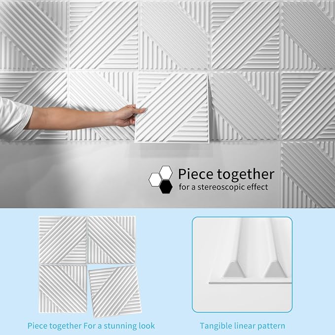 Art3d 3D Textured Accent Wall Panels, 12 x 12 Inch, 33-Pack, White | Premium PVC, Waterproof, Anti-Sag, Scratch Resistant, Ideal for Living Room, Bedroom, TV Background - Image 2