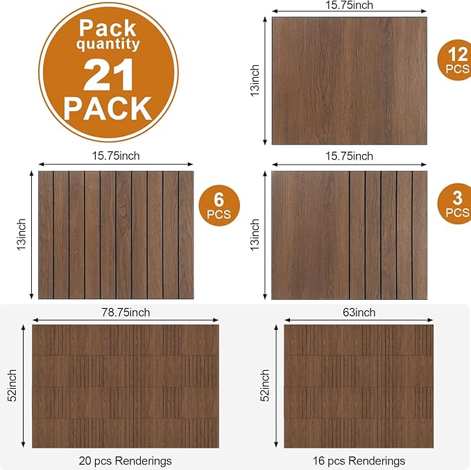 21 Pcs Peel and Stick Wood Slat Wall Panels for Interior Decor 3 Style Self Adhesive Walnut Wood Fluted Decorative Acoustic Wall Panels for Paneling Decor 3D Fluted (Classic) - Image 2