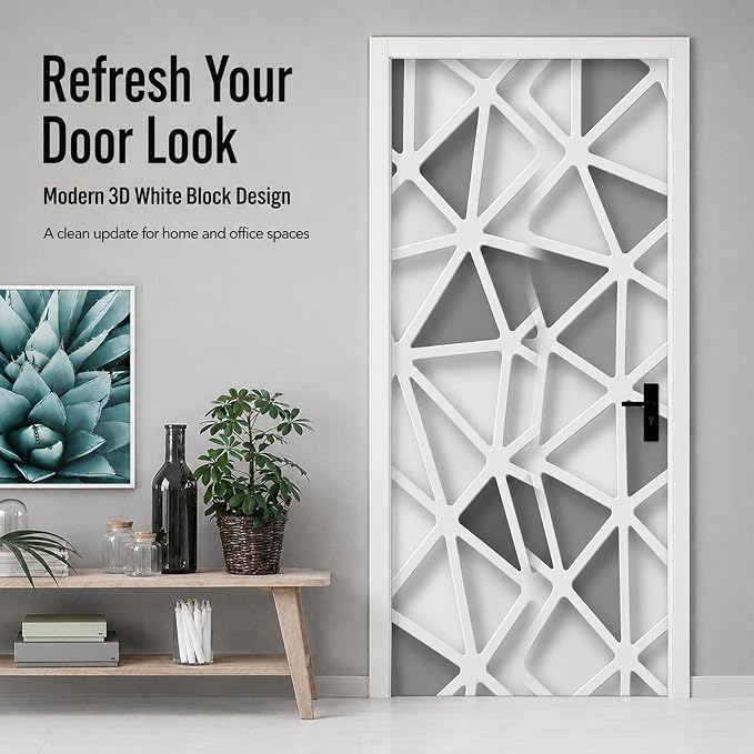 Door Stickers Peel & Stick Murals-Wall Covers Decorative Decal White Block | 30.3"W x 78.7"H, 3D White Block Wallpaper，Waterproof Removable Opaque Vinyl Self Adhesive Fake Door Decor for Home Office - Image 2