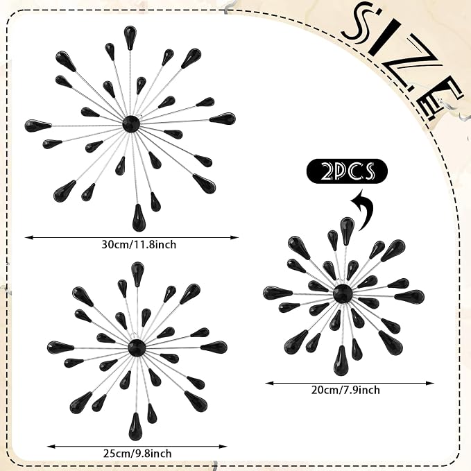 Hicarer 4 Pcs Starburst Wall Decor, Metal Wall Art, Black Diamond - Image 3