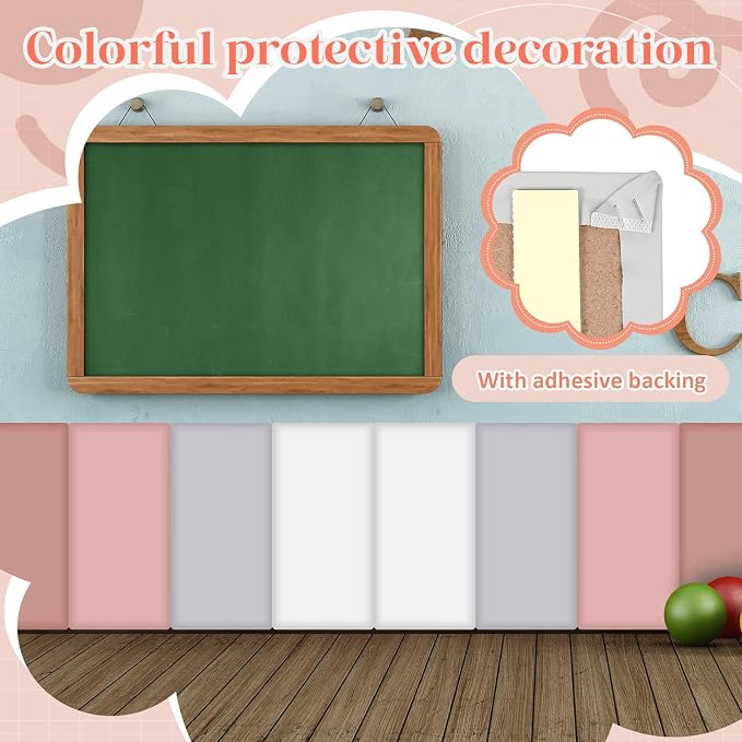 Hahafelt 12 Pack Wall Padding for Playroom Peel and Stick Headboard 15.75" x 7.87" x 1.18" 3D Anti Collision Upholstered Wall Panels Self Adhesive Headboard Panel for Protection (Pink Colors) - Image 5