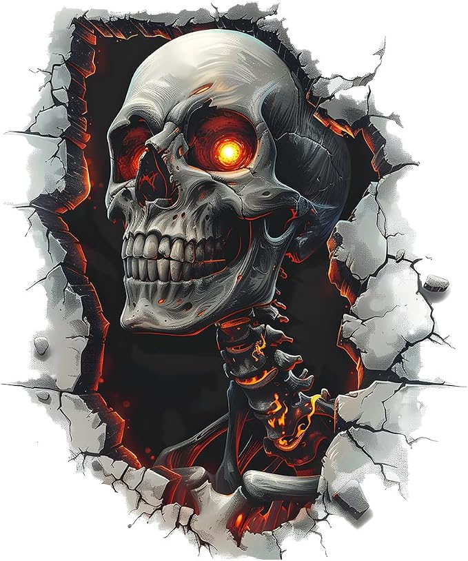 Halloween Skull Wall Decals Scary Skeleton Breaking Through Wall Sticker Flaming Eyes Grim Reaper Removable Vinyl Window Murals Haunted House Horror Theme Party Home Room Decorations by THISFIND
