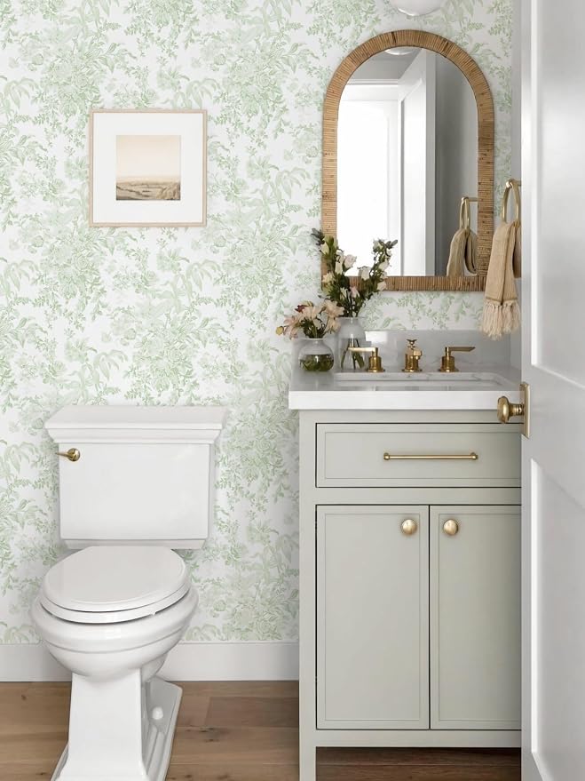 Heraod Green Peel and Stick Wallpaper Vintage Floral Contact Paper | 17.3''X385'' Botanical Leaf Wall Paper Removable Stick on Wallpaper for Nursery Bathroom Renter Friendly Vinyl Roll - Image 2