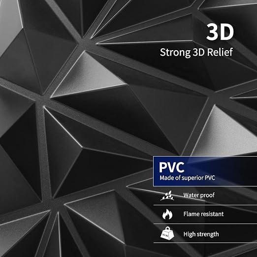 Art3dwallpanels 33 Pack 3D Wall Panels, Black PVC | Modern Raised 3D Wall Tiles, Waterproof Fireproof, 33 Sheets Large Pack, Easy DIY Mount for Residential Commercial Wall - Image 2