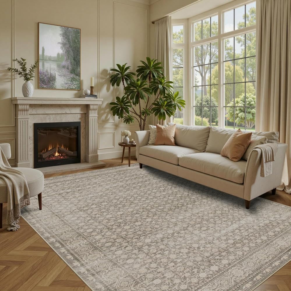 Area Rugs 5x7, Washable Rugs for Living Room,Apricot by Rugxara