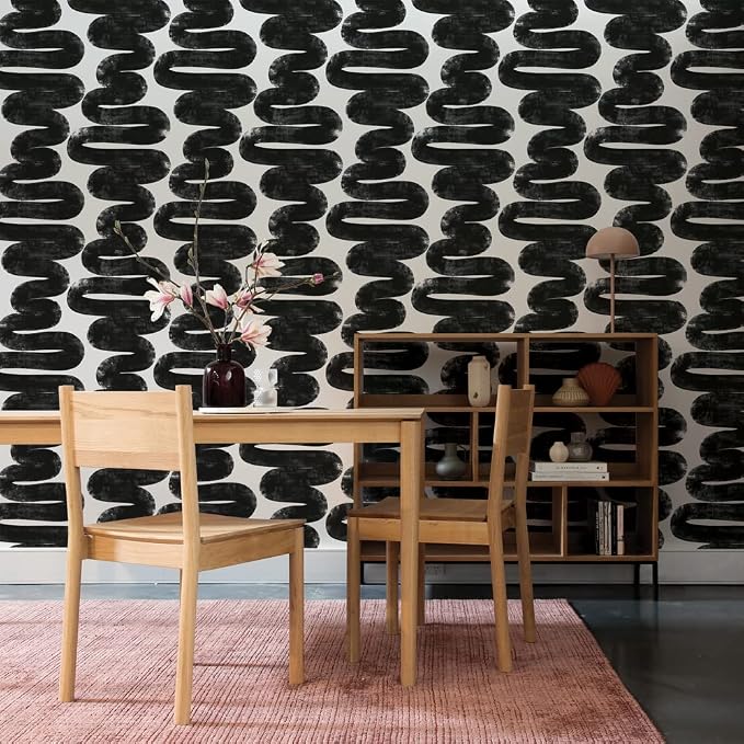 Tempaper x Bobby Berk White & Black Wiggle Room Removable Peel and Stick Wallpaper, 20.5 in X 33 ft, Made in The USA - Image 7