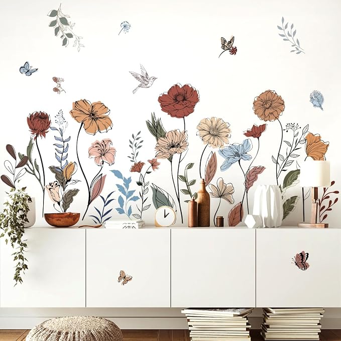 Boho Wildflower Wall Stickers Peel and Stick Floral Wall Decals for Girls Bedroom Living Room Nursery & TV Wall Decor - Image 3