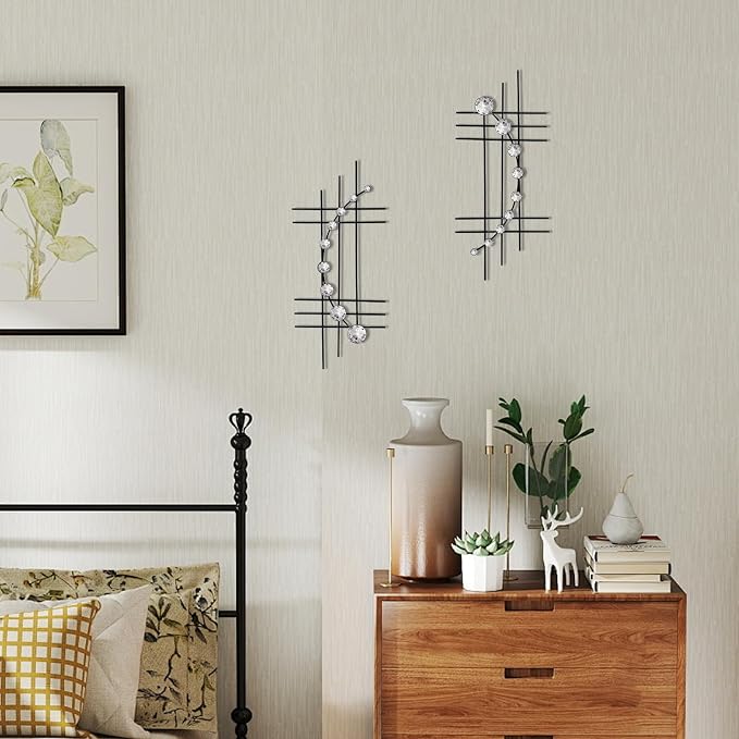 ZEXUIRU 2 Pcs Abstract Metal Art for Wall Decor Living Room Bedroom Bathroom Office Metal Bling Modern Geometric Hanging Vertical Small Iron Sculpture Plaque Pack -Black 15.7in - Image 5