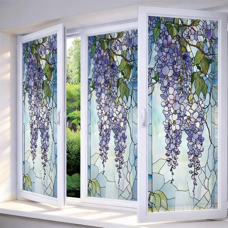 IVN Stained Glass Window Film Wisteria Privacy Window Film Decorative - Image 2