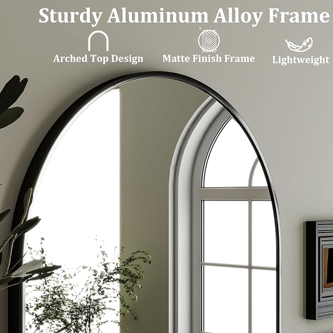 HARRITPURE 20"x30" Arched Bathroom Mirror Wall Mounted Black Arch Mirror - Image 4