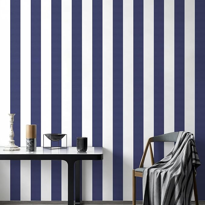 Jeweluck Blue Striped Wallpaper Peel and Stick Wallpaper 17.7”x196.8” | Blue and White Contact Paper Stripe Wall Paper Waterproof Removable Self Adhesive Decorative for Accent Walls Cabinets Vinyl by Jeweluck