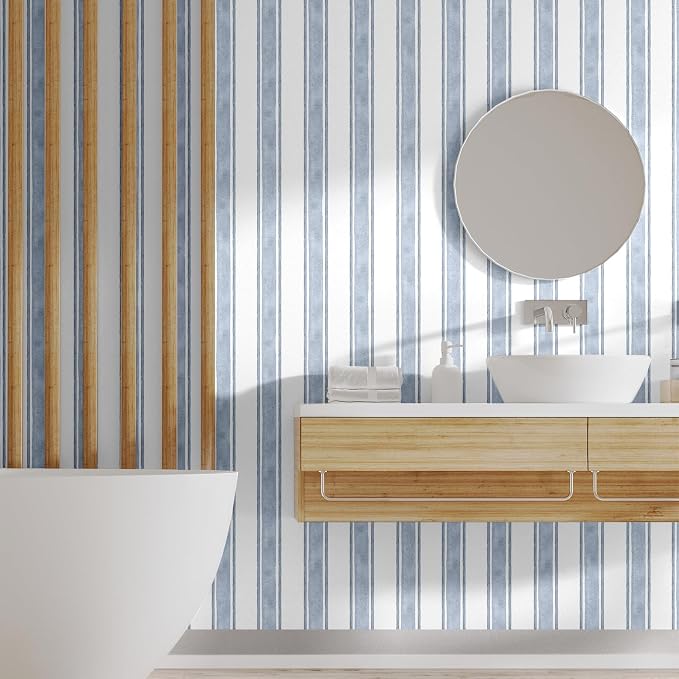 Affrolling Striped Peel and Stick Wallpaper 15.75"x118.11",Light Blue | Watercolor Self Adhesive Contact Paper, Removable for Bedroom Cabinet Furniture, Cute Decor for Nursery Craft Room DIY - Image 4