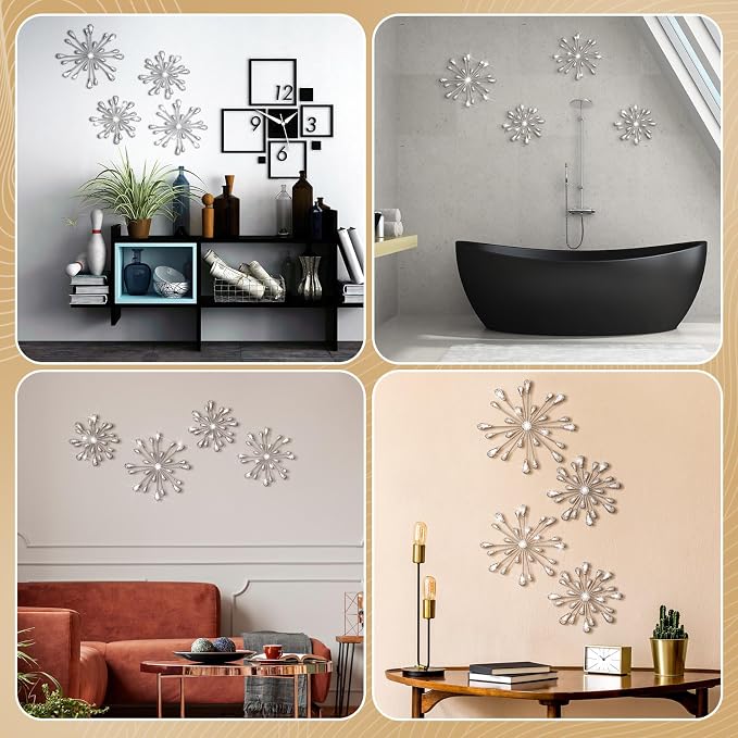 Hicarer 4 Pcs Starburst Wall Decor, Metal Wall Art, Silver - Image 5