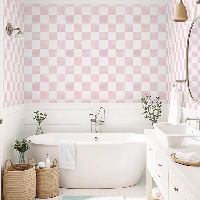 Ismoon Modern Peel and Stick Wallpaper Pink Mosaic Checkered Contact Paper Removale Self-Adhesive Stick on Wallpaper for Bedroom Bathroom Shlef Cabinet Décor 17.3in x 32.8ft - Image 7