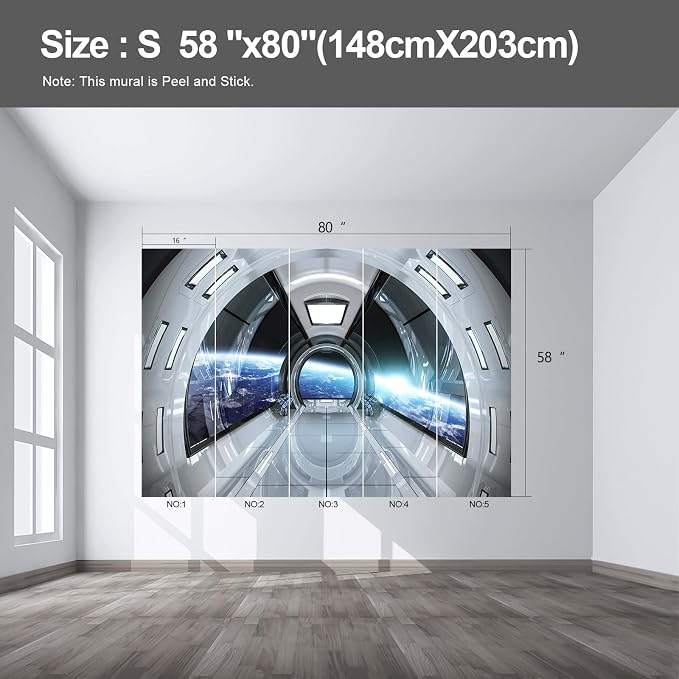 Spaceship wall murals Peel and Stick self Adhesive Wallpaper for Bedroom Living Room - 58"x80" - Image 2