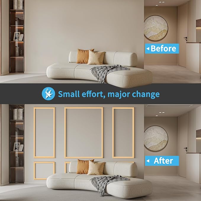 Art3d Pre-Cut Wall Molding Set of 6 pcs, 3 Top 3 Bottom, Oak | Ready-to-Assemble Wainscoting Panel, High-Impact, Precision Pre-Cut, DIY-Friendly, Ideal for Indoor Wall Decor, Accent Walls - Image 4