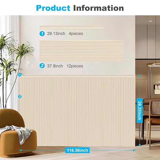 Art3d Beadboard Wainscoting Wall Panel Kit, 37.8 x 9.84 Inch, White Ash | 12-Piece Panels + 4 Edge Trims, 31 Sq.Ft. Coverage, Lightweight, Water-Resistant, Easy to Trim, for Living Room, Bedroom - Image 6