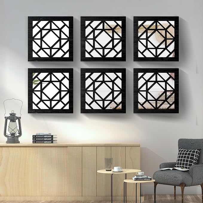 2 PCS Square Wall Mirror,Rustic Farmhouse Wall Mirrors,12 inch Small Mirror Art (style1 Black) - Image 7