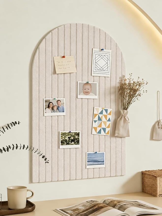 Large Arched Felt Bulletin Board, Sized 36" x 24" for Office & Wall Decor – 6 Customizable Adhesive Tiles with Pins are Perfect to Display Your Photos (Khaki) by Unknown
