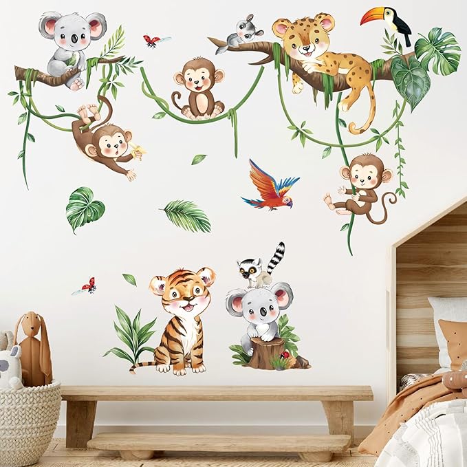 decalmile Jungle Animal Tree Branch Safari Animal Wall Decals Stickers by decalmile