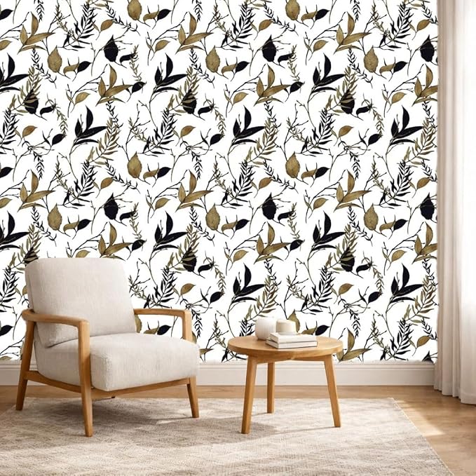 Black and Brown Leaf Peel and Stick Wallpaper 17.7in x 88.5in | Self-adhesive vintage removable thick waterproof wall covering for bathroom and accent walls - Image 3