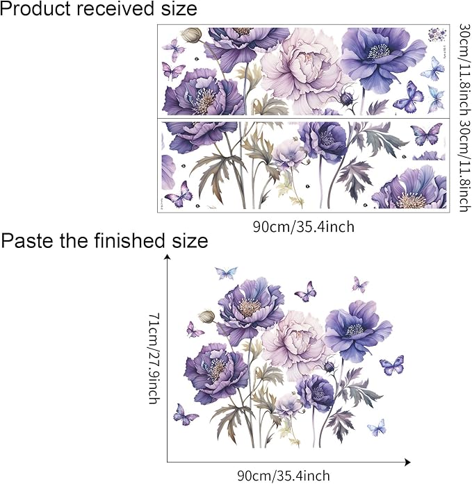 TUOKING Purple Flowers Wall Stickers Removable Butterfly Wall Murals | Peel and Stick Vinyl Wall Art Decal Home Decor for Kitchen,Bedroom,Living Room(fun-c16) - Image 2