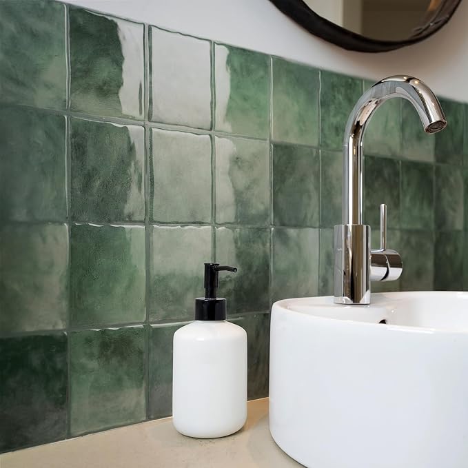 Smart Tiles Peel and stick backsplash, Zellige Moss Green, 9"x9" - Image 6