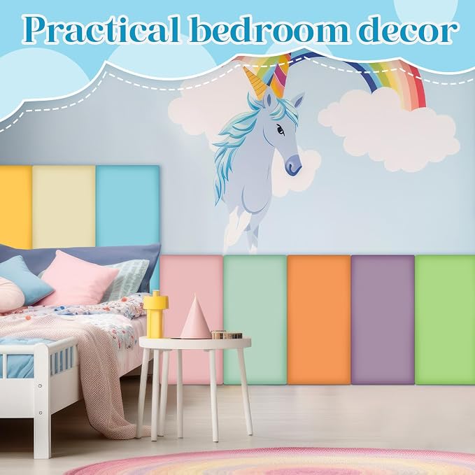 Hahafelt Wall Padding for Playroom Peel and Stick Headboard 3D Anti Collision Upholstered Wall Panels Self Adhesive Headboard(23.62" X 11.81" X 1.18",Fresh Colors,8 Pack) - Image 4