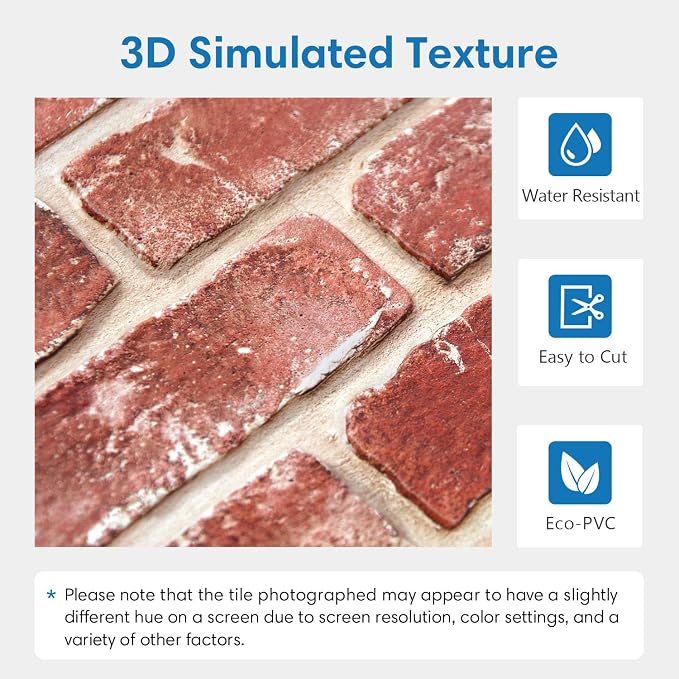 COMSTICKC 3D Peel and Stick Faux Brick Wall Panels for Quick DIY Wall Decor | Vintage Red, 10 Pcs 15.7" x 11.8", Not Real Brick, Lightweight PVC Decorative Wall Sticker for Wall Makeover,Cover 12.9 sq ft - Image 3